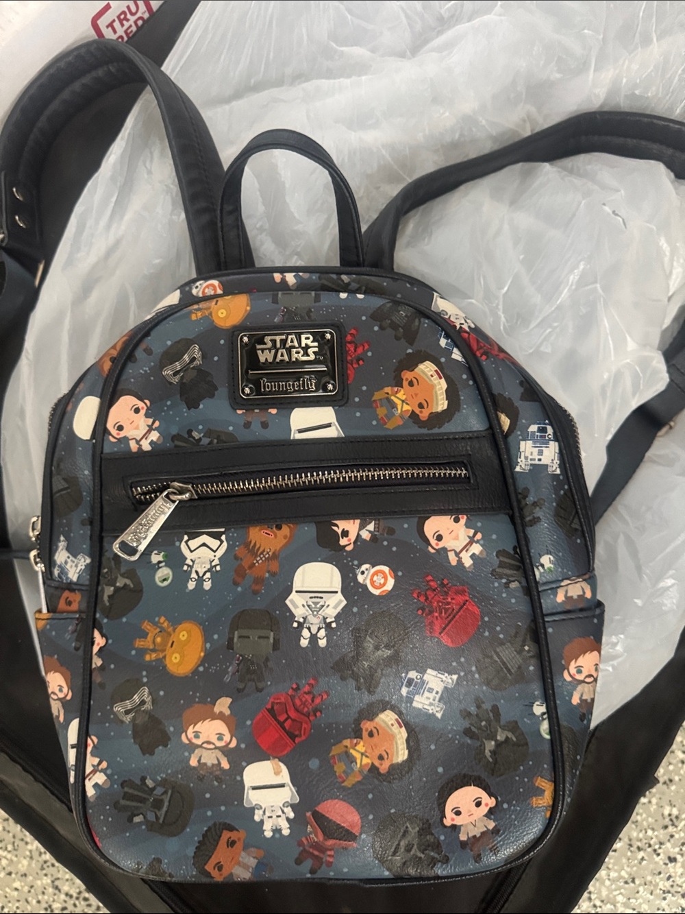 Loungefly Navy Star Wars Mini Backpack with Colorful Chibi Character Print